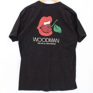 Woodman Shirt Tee Mens Black Short Sleeve Mouth Cherry Graphic Cotton Large L